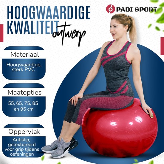 Padisport - Yoga Bal - 55 Cm - Zwangerschapsbal - Yoga Bal Inclusief Pomp - Fitnessbal - Pilates Bal - Yoga Bal Rood - Yoga Bal 55 Cm - Yoga - Fitness - Rood van Padisport — afbeelding 5