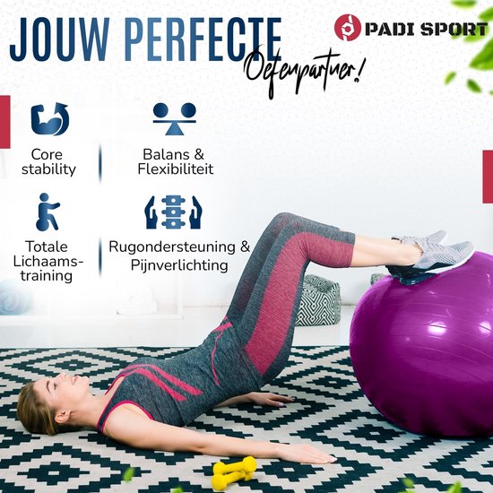Padisport - Yoga bal - 85 cm - zwangerschapsbal - yoga bal inclusief pomp - fitnessbal - pilates bal - yoga bal roze - yoga bal 85 cm - yoga - fitness - roze van Padisport — afbeelding 5