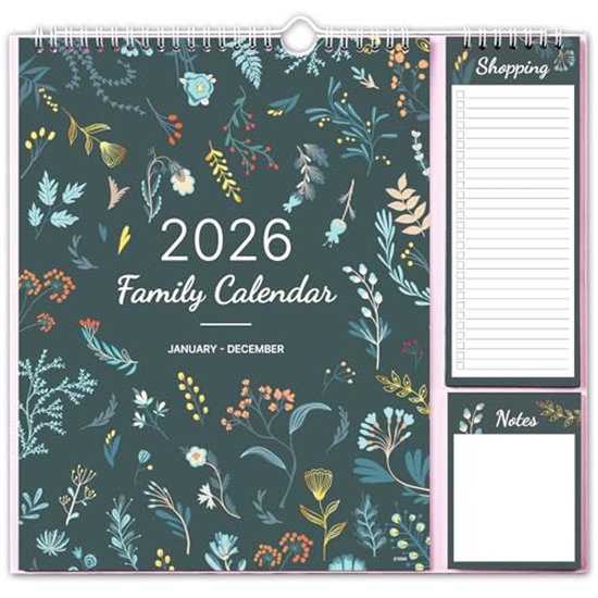 Familieplanner 2026 Met 5 Kolommen – Premium Wandkalender, Aquareldesign, Met Stickers En Vakantieoverzicht