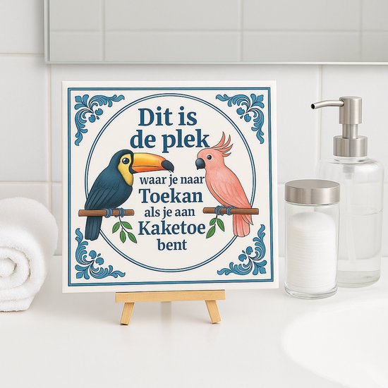 Plot-Twister - Tegeltje met Tekst - Groot 15x15cm - Kaketoe Toekan Kleur