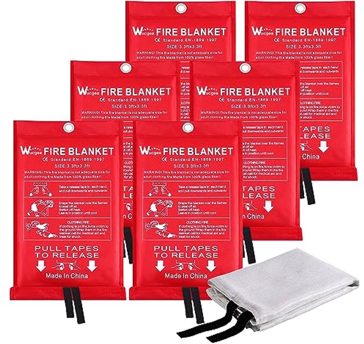 Overlevingsbranddeken 1m x 1m - Brandwerende Bescherming voor Keuken en Barbecue - 6 Stuks