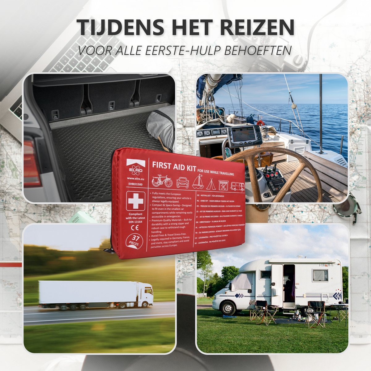 ELRO EHBO1500 EHBO Kit Noodpakket & Auto 37-delig – Inclusief Veiligheidsvest – Voldoet aan DIN13164 en Europese regelgeving - Verplicht in o.a. Duitsland en Frankrijk – foto 3