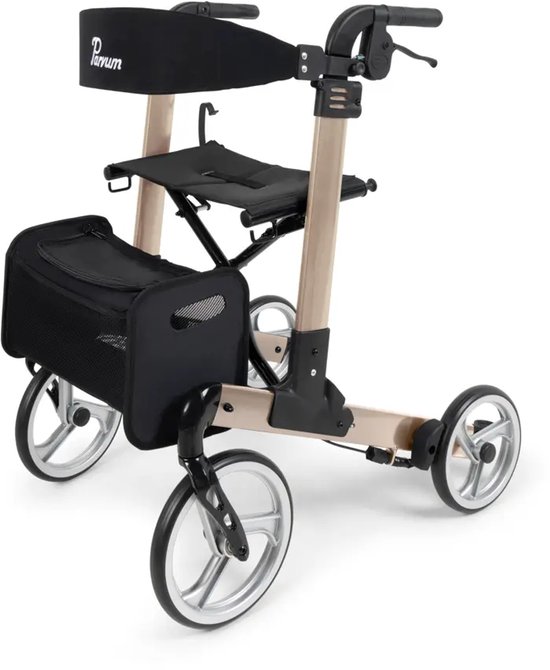 Parvum Luxo Rollator - Luxe dubbel opvouwbare rollator (6,9kg) - Incl. stokhouder, tas, zitting & rugleuning - Champagne, Medium