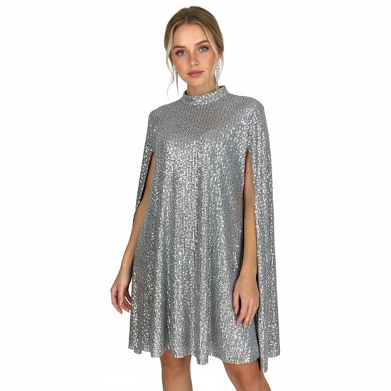 Robe Cape Glitter Argent - Femme - Fête - Scintillante - Taille XL