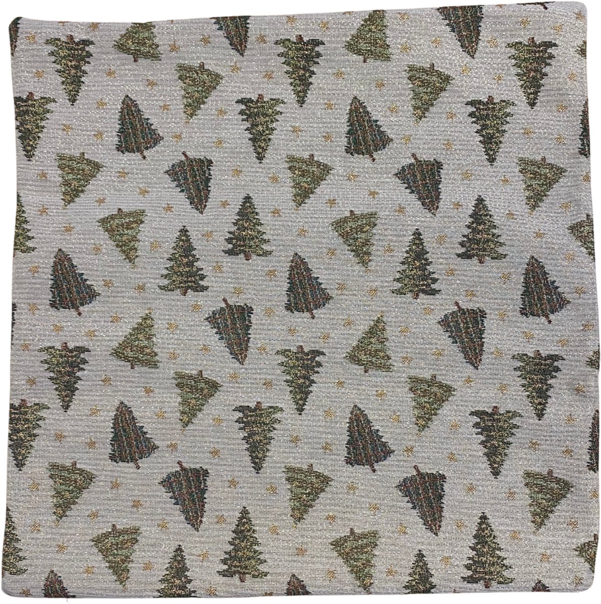 Emme Kussenhoes – luxe gobelinstof – Tree – All Over - kerstbomen - Kerstboom - Groen - Kerst - goud glitterdraad - 45 cm Creme