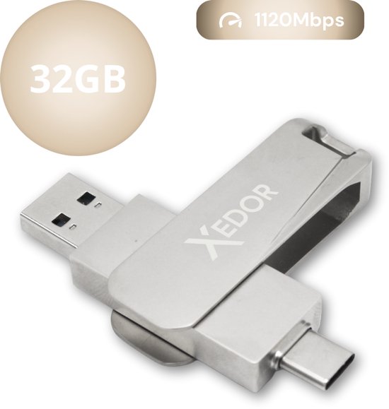 Xedor® Base - Clé USB - 32 GB - 1120 Mbps - USB C et A - iPhone et Android