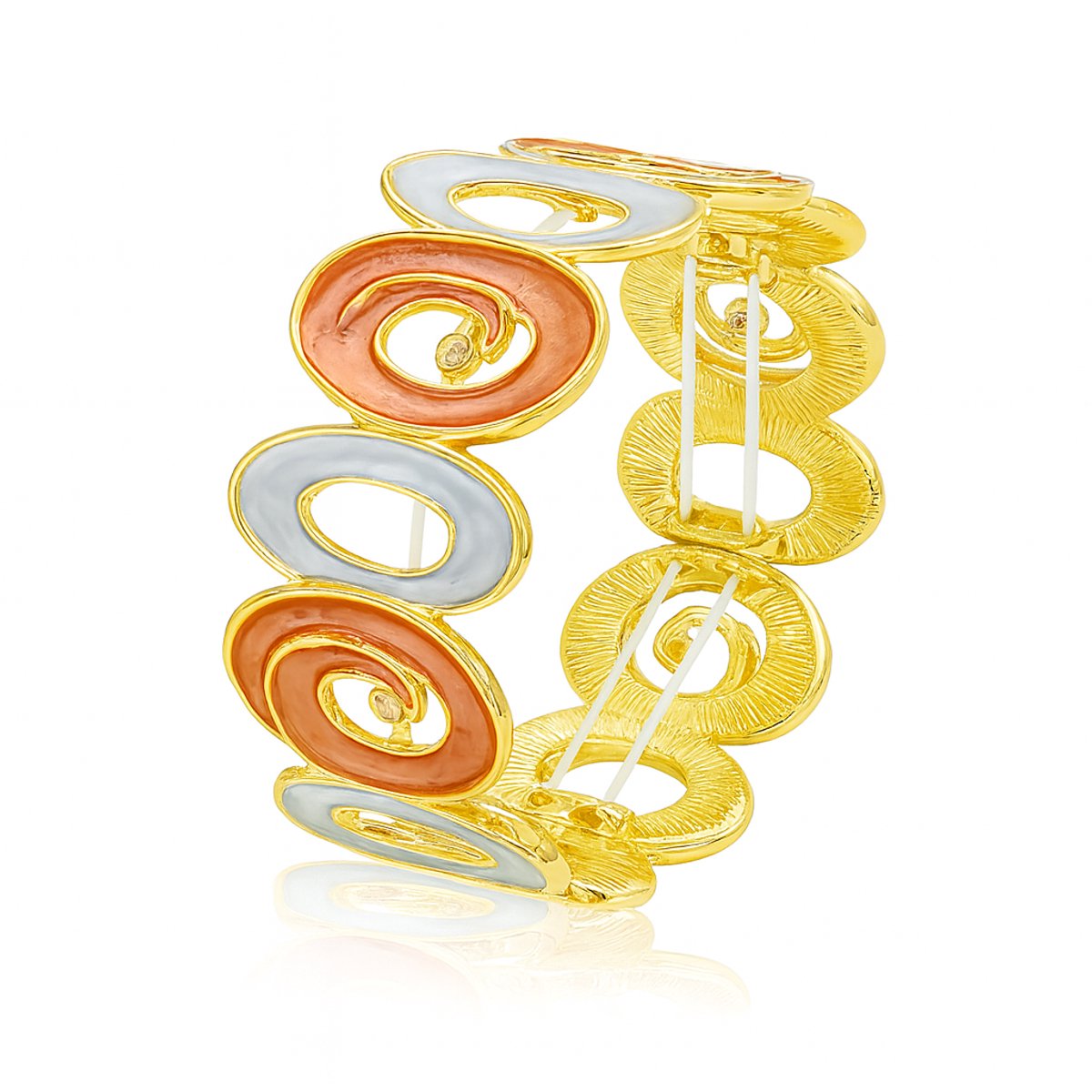 Damesarmband met Spiralende Bloem Motief - Gouden Gevlochten Elastische Armband in Rood, Blauw