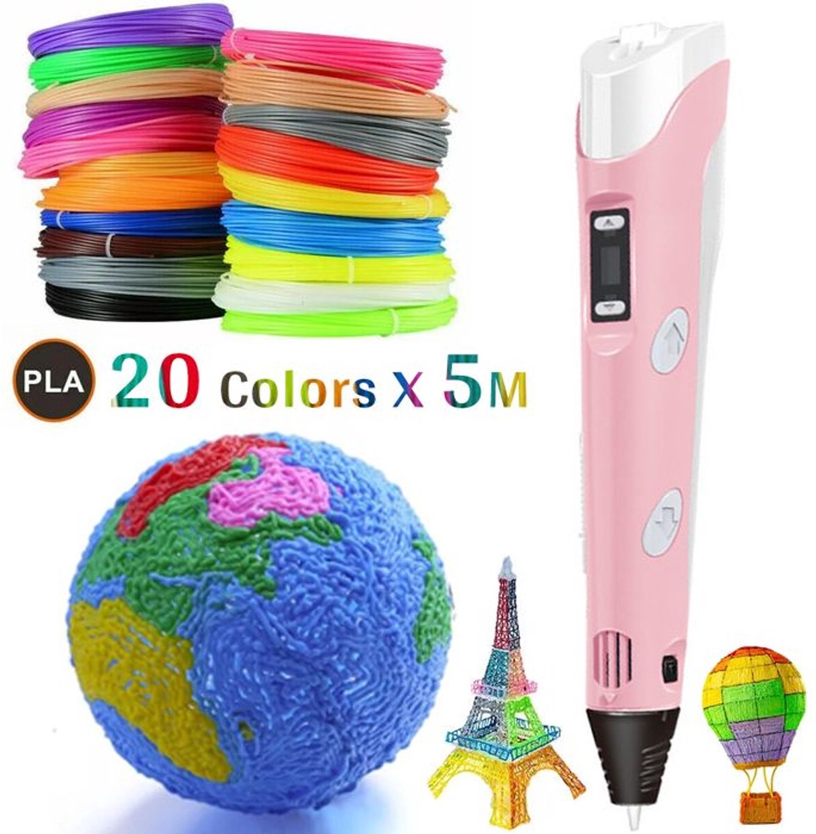 Filament 5M X 20 Kleuren 3D Print Pen Set Doodle Printer Tekencadeau voor Kinderen - Roze