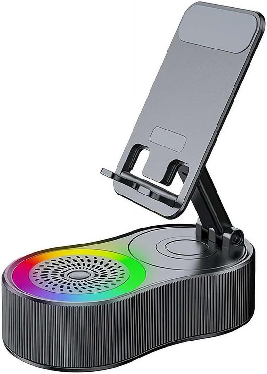 Bluetooth-luidsprekerstandaard, 360° draaibare multifunctionele audio- en videostandaard met HiFi-surroundgeluid, draagvermogen van 8 kg voor telefoons en tablets, TWS/FM/RGB/NFC