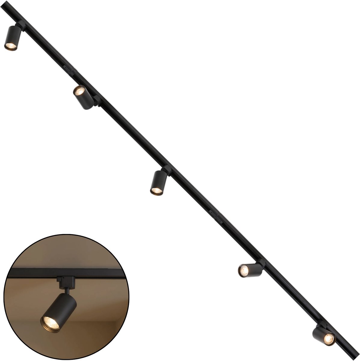 Lighto Railverlichting 300cm - Incl. 5 LED Spots - 1-fase - Plafondlamp - Plafondspots - R