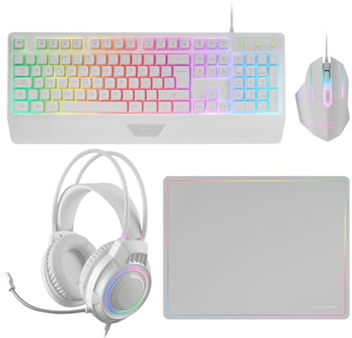 Gaming Combo 4in1 Toetsenbord, Muis, Hoofdtelefoon en Muismat met RGB Verlichting - Multiplatform