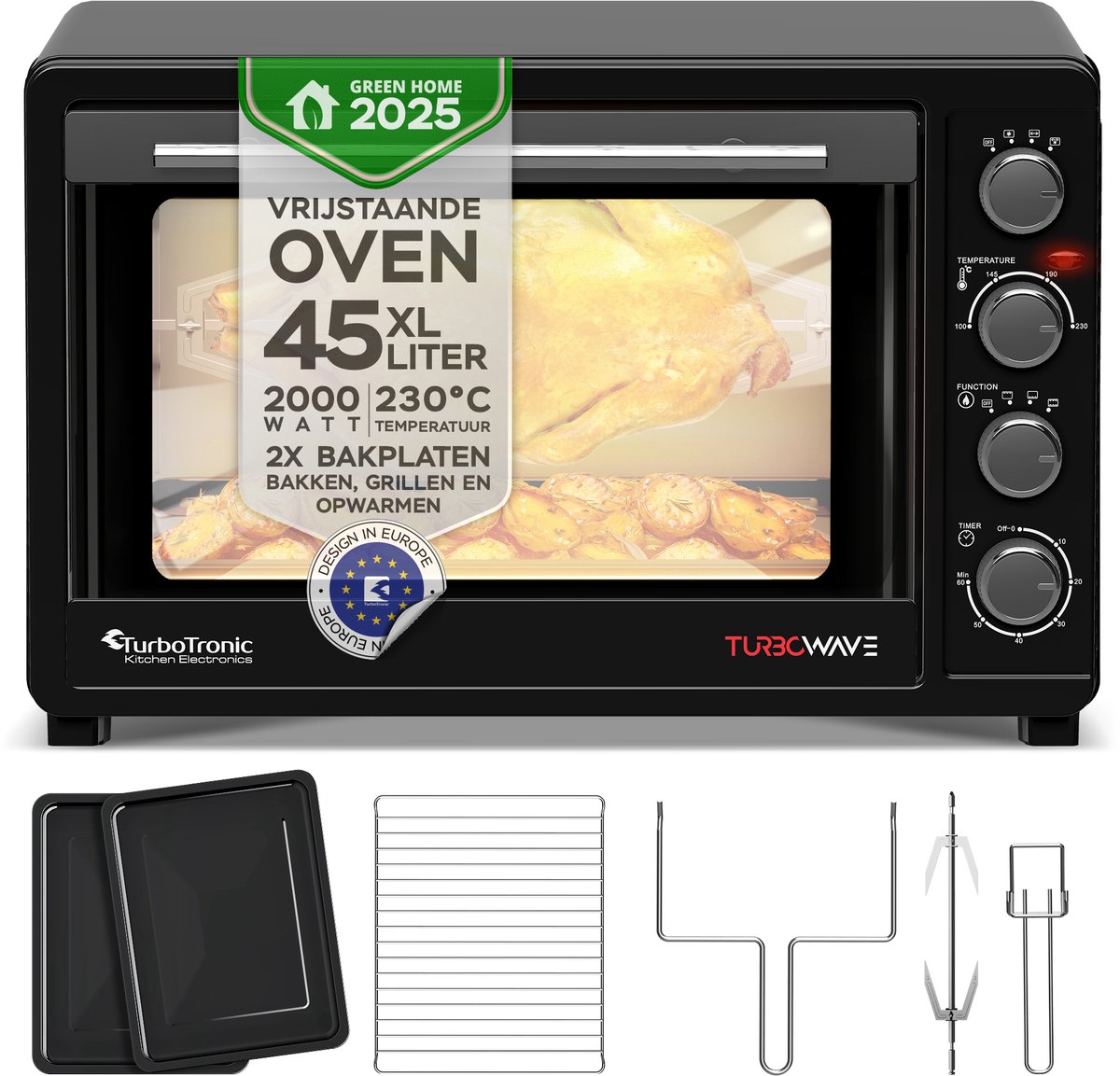 TurboTronic EV45 Vrijstaande Oven - 45 Liter - Zwart