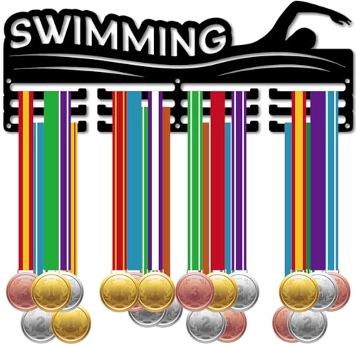 Zwemmedaillehouder voor Wandmontage - Sport Medaille Rek met 3 Lijnen - Decoratie voor Atleten
