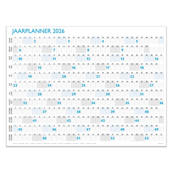 Jaarplanner Kalender 2026 - Wandkalender - 80x60cm - Inclusief Feestdagen - Liggend - Overzichtelijke Jaarkalender voor Thuis of Kantoor - wandplanner - jaarkalender - posterkalender