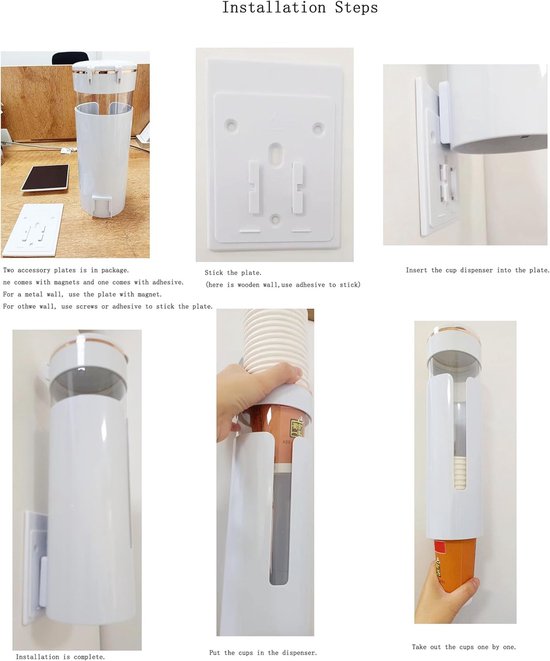 Bekerdispenser Water Cup Dispenser Wandmontage Wall-mounted cup met wandmontage, voor bekers, bekers en kegels, met magneet — afbeelding 2