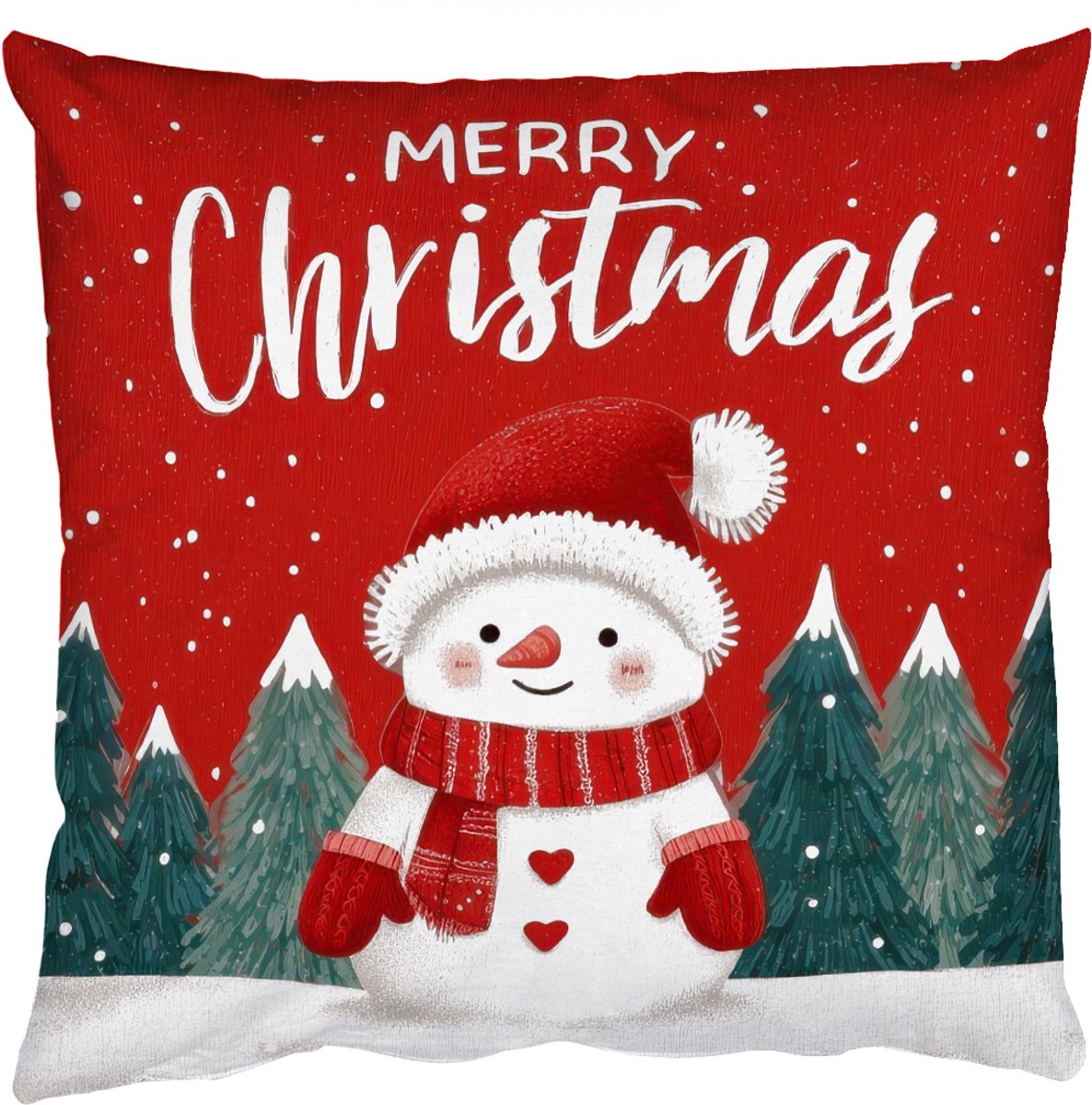 Sierkussens - Kussentjes Woonkamer - 50x50 cm - Kerstgroet - Sneeuw - Rood