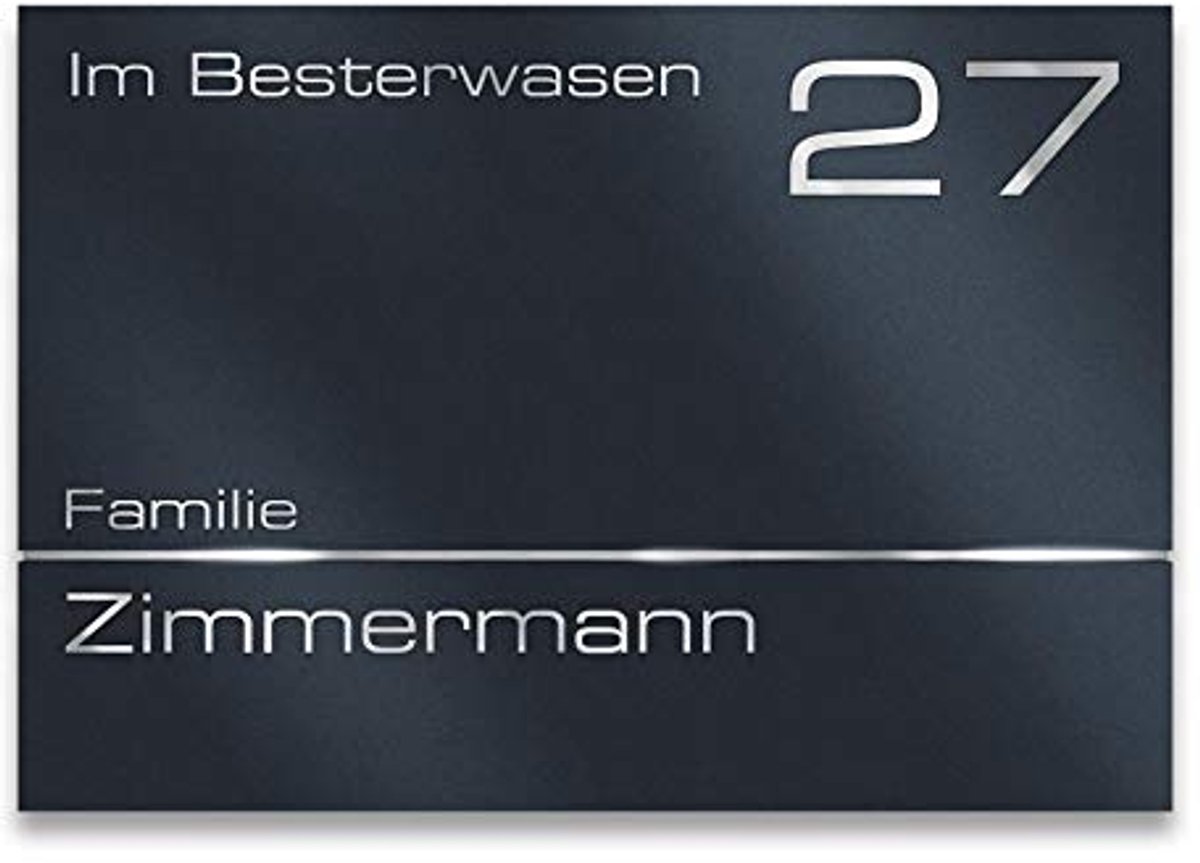 Naambordje van Roestvrij Staal in Antraciet - Weerbestendig en Massief - Individuele Opschriften - 16 x 11 cm