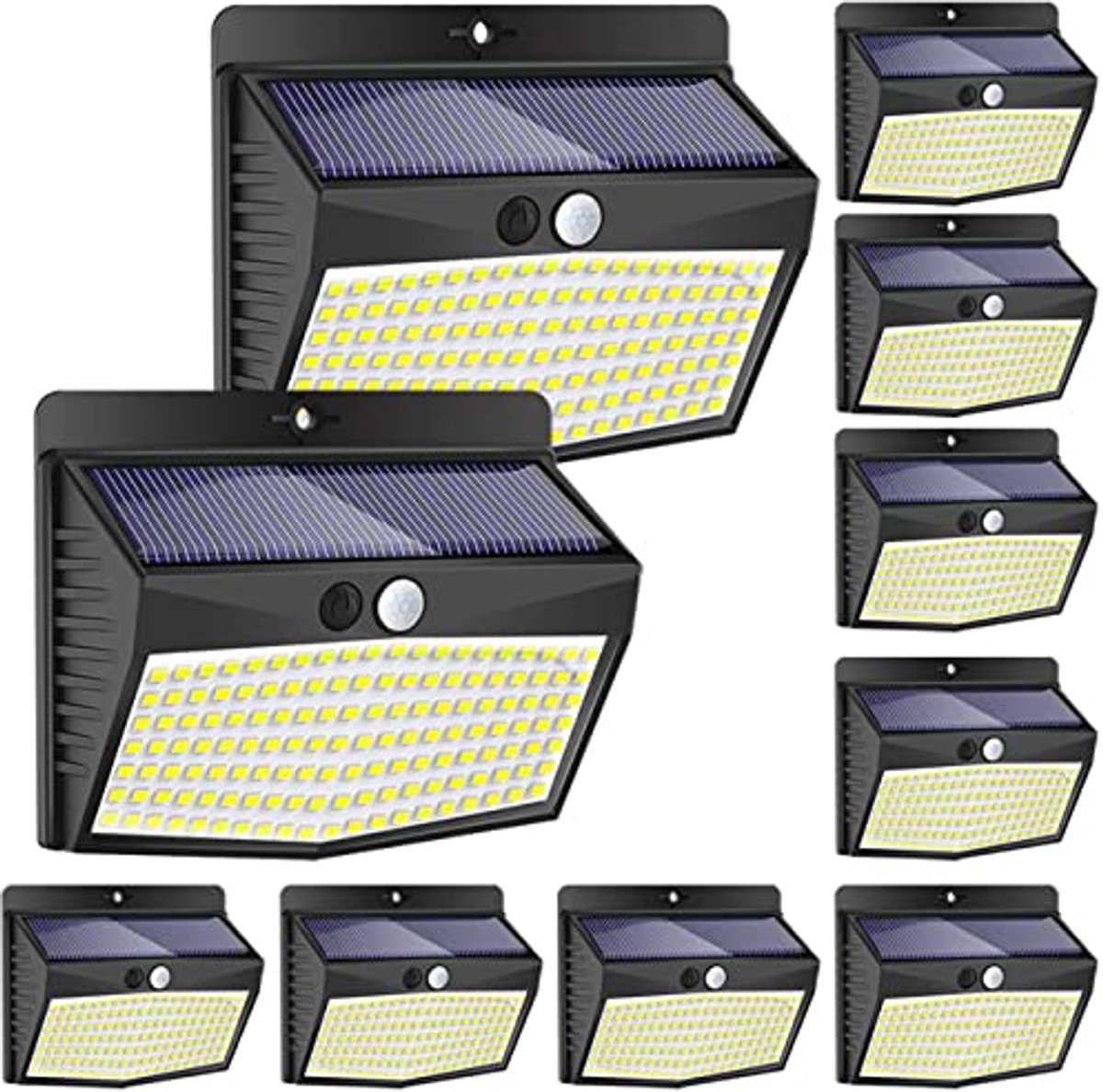 Zonnelampen voor buiten - 10 stuks met 138 LEDs, bewegingsmelder, waterdicht en draadloos voor tuin, terras en garage