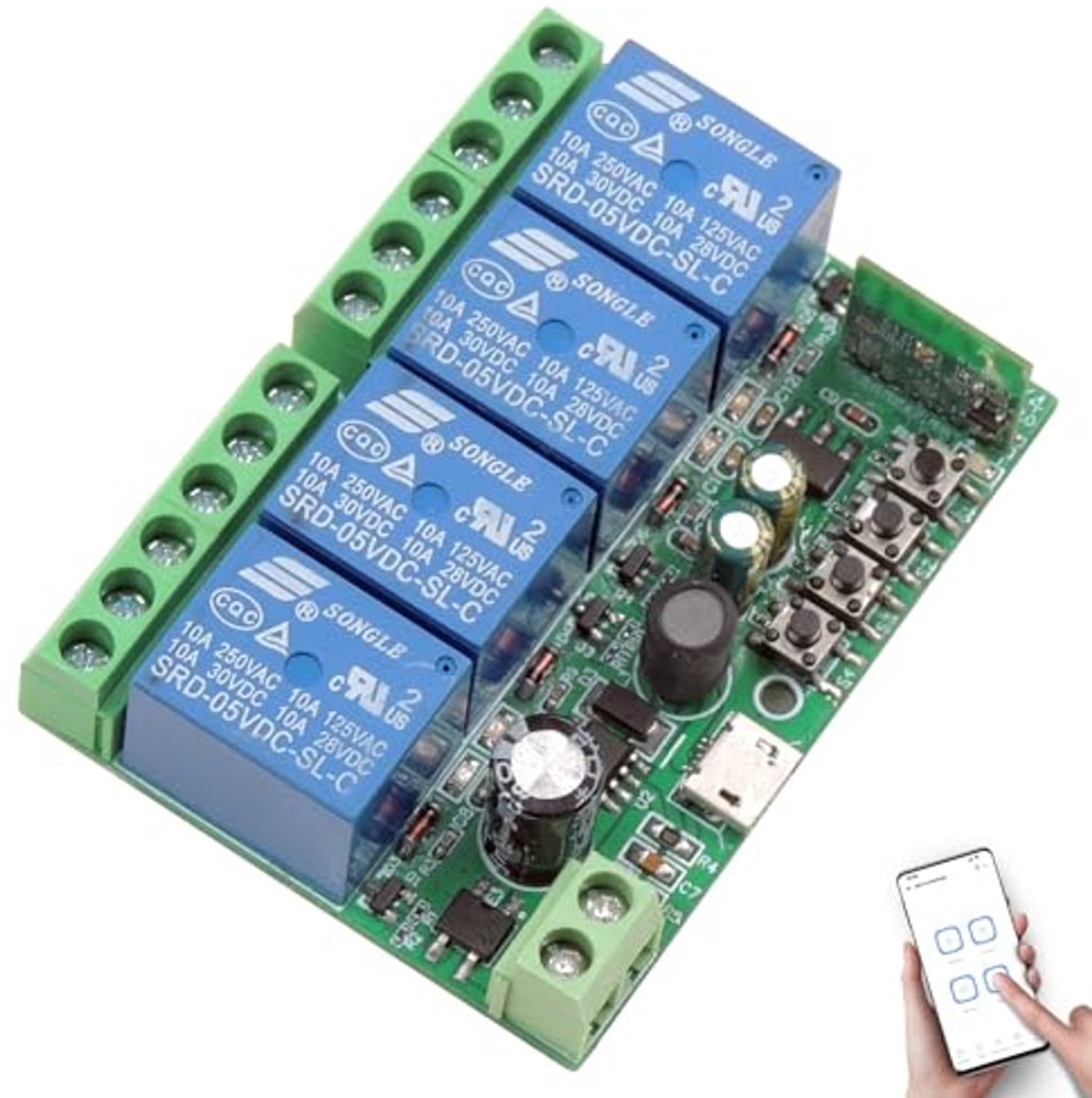4-kanaals WIFI Smart Switch voor DC 5V-36V met passieve relaismodule en ondersteuning voor eWelink en spraakbediening