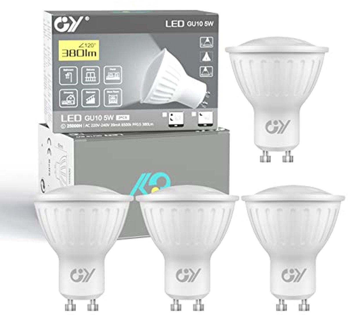 GU10 ledlamp met bewegingsmelder - Set van 4 stuks, koud wit, 5W vervangt 40W halogeenlamp