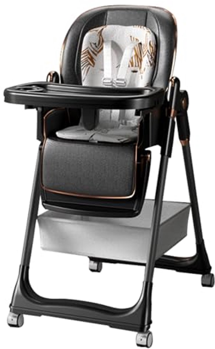 Verstelbare Hoge Kinderstoel van PU-leer met Dubbellaags Dienblad - Perfect voor Baby's