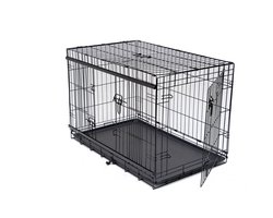 Qoozi Pet Hondenbench – Opvouwbare Bench met 2 Deuren (waarvan 1 Schuifdeur) – 122x76x84 cm – Extra Stevige Draadconstructie (4.0/3.5/2.6 mm) – Met 4 Beschermknoppen – QZ1121517