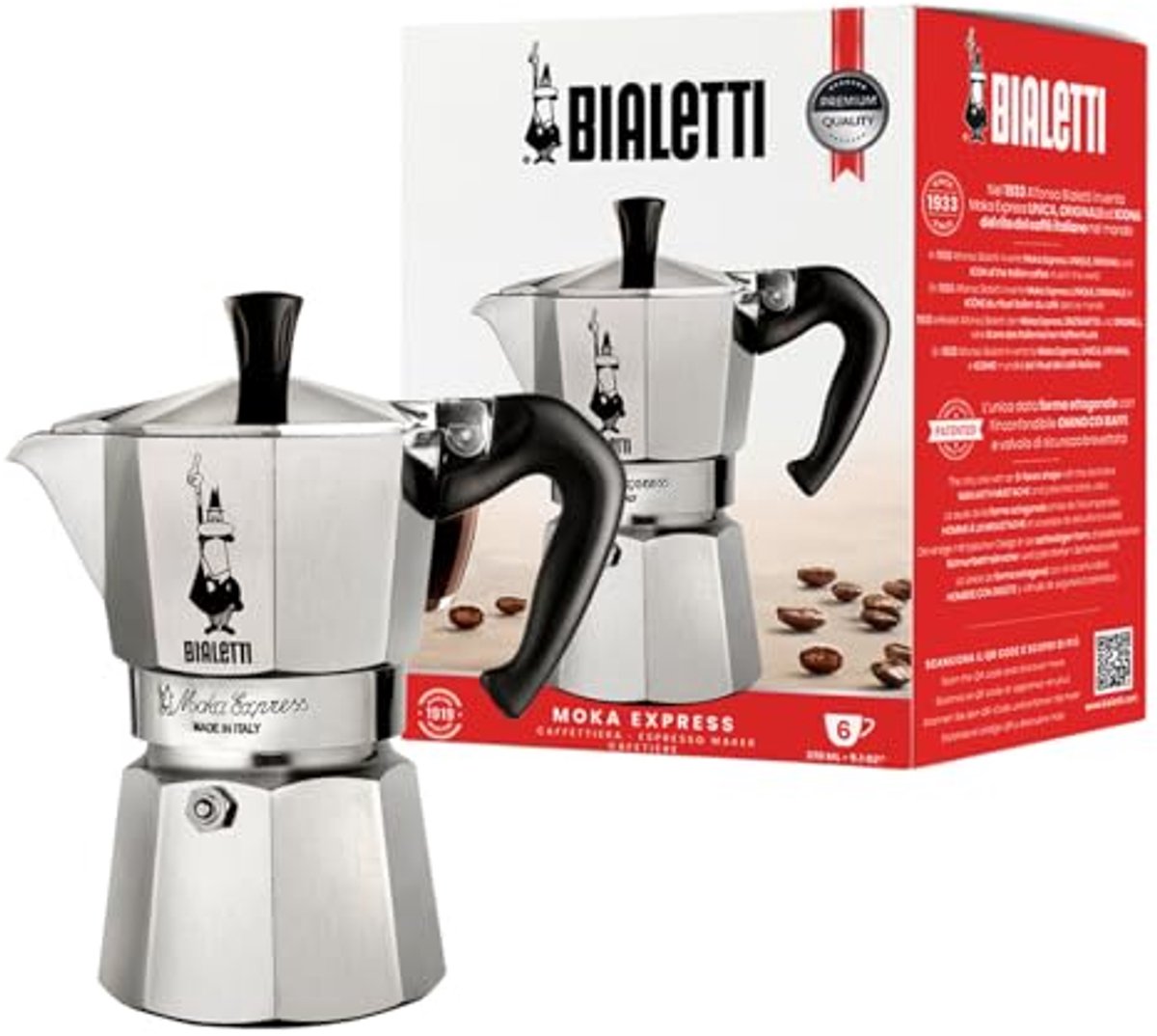 Moka Express Espressomachine voor 6 Kopjes - Aluminium en Grijze Afwerking