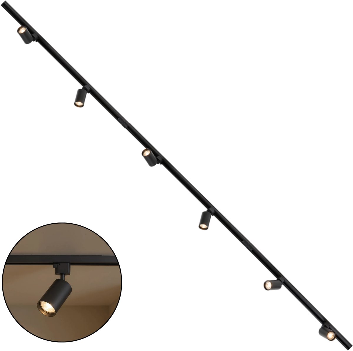 Lighto Railverlichting 400cm - Incl. 6 LED Spots - 1-fase - Plafondlamp - Plafondspots - Railsysteem - Woonkamer / Slaapkamer / Keuken - Zwart