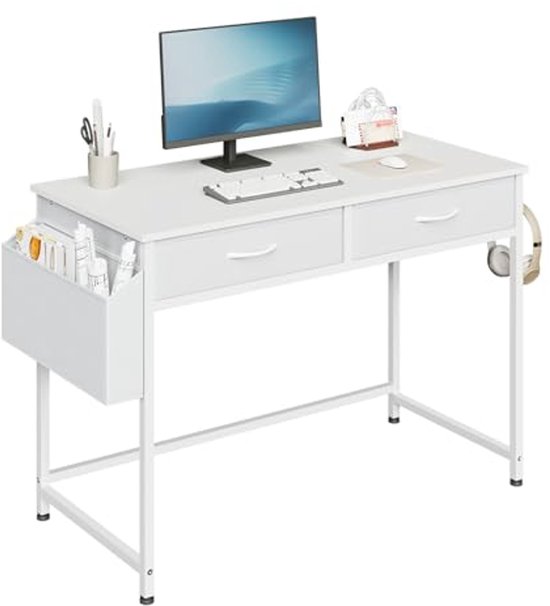 WOLTU Computerbureau wit, 120 x 60 cm, werktafel met metalen frame, voor thuiskantoor, werkkamer, slaapkamer, van hout
