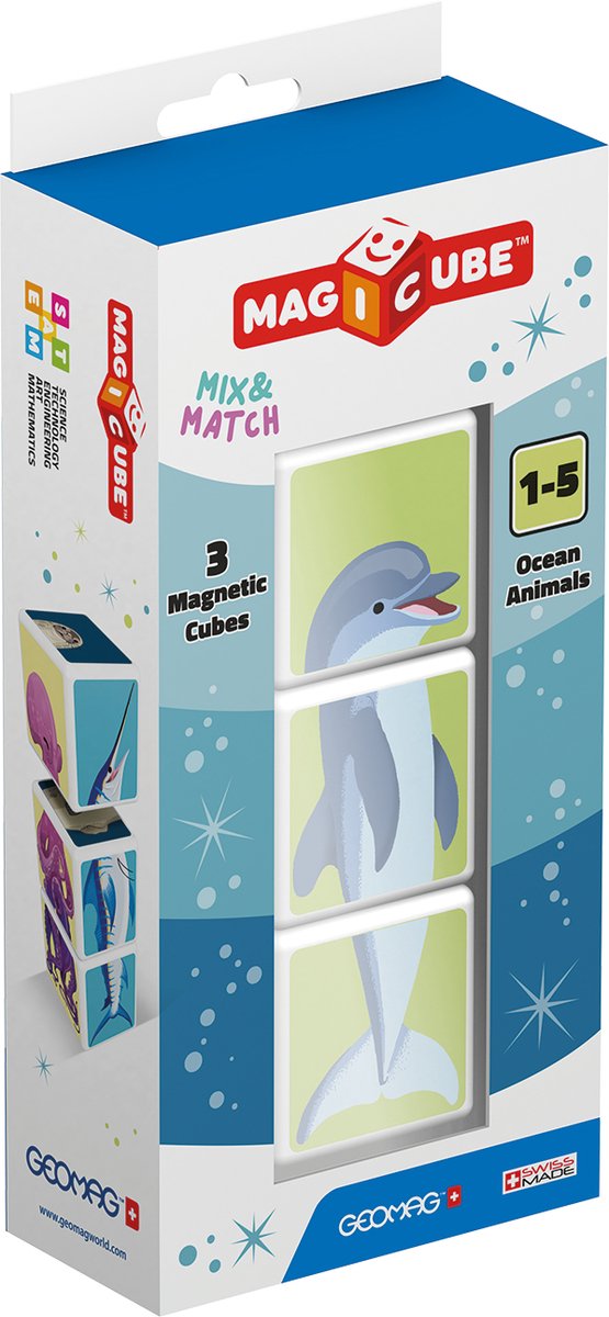 Geomag MagiCube Mix & Match Oceaan Dieren - Magnetische Blokken Gerecycled - 3-delig - Vanaf 1 jaar