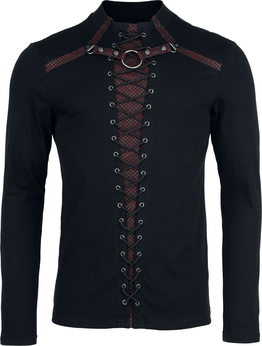 Punk Rave Punk Handsome - Longsleeve Heren Shirt met lange mouwen - zwart/rood - S-M