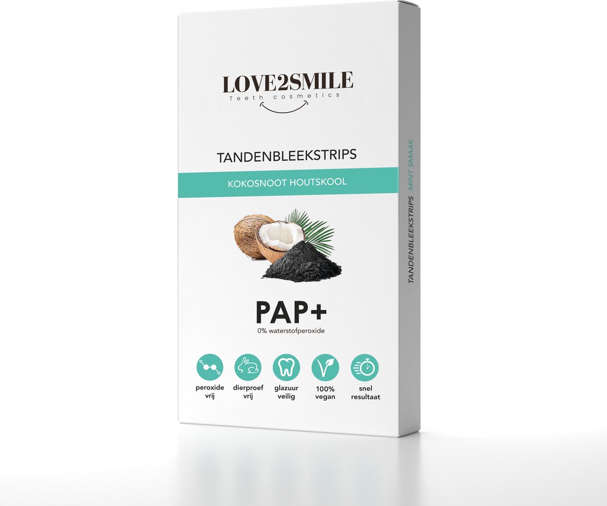 Love2Smile PAP+ Premium Whitening Strips – Vegan - Natuurlijk & Peroxidevrij – Voor Wittere Tanden