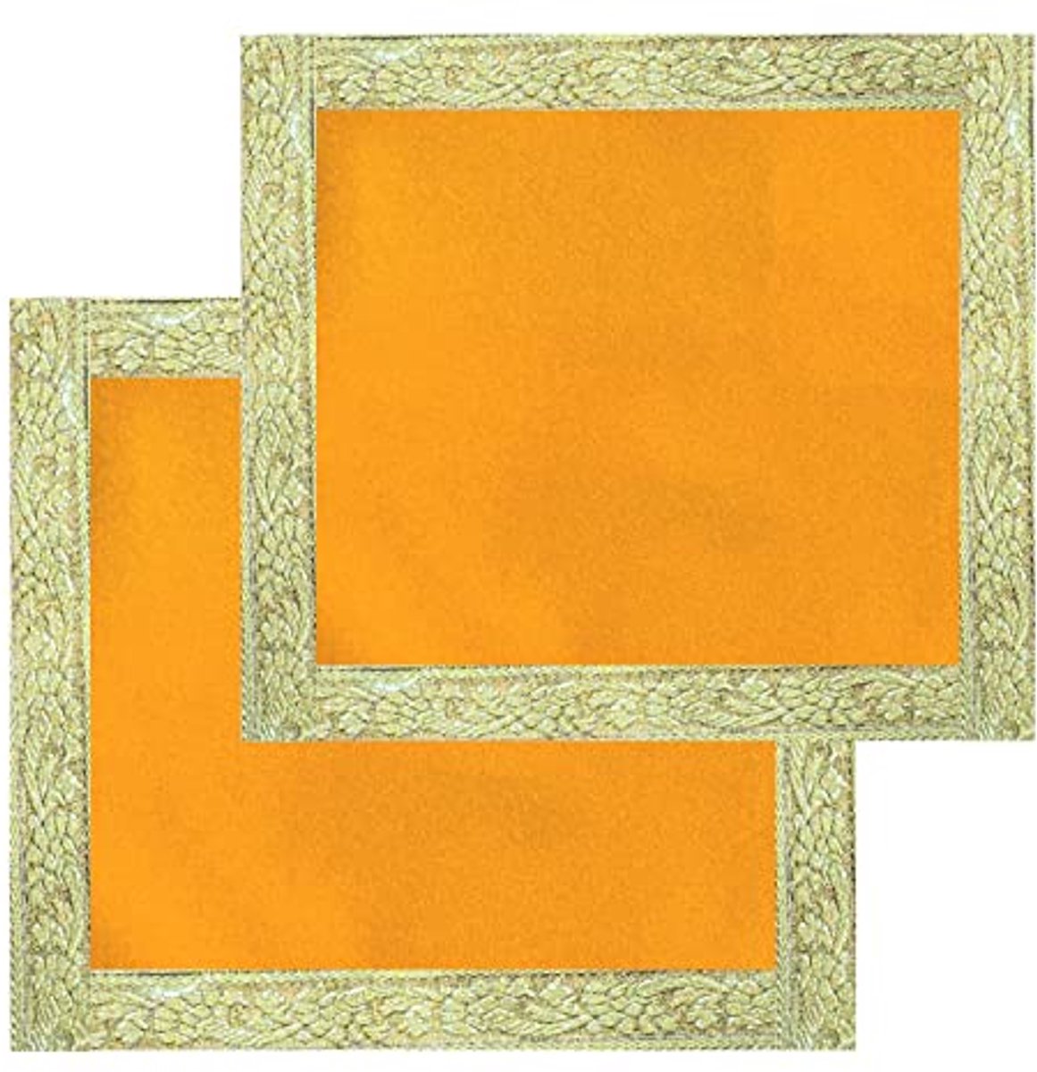 Kurkuma Gele Pooja Aasan Mat Set van 2 - 14" X 14" Fluwelen Altaardoek voor Multifunctionele Pooja Decoraties