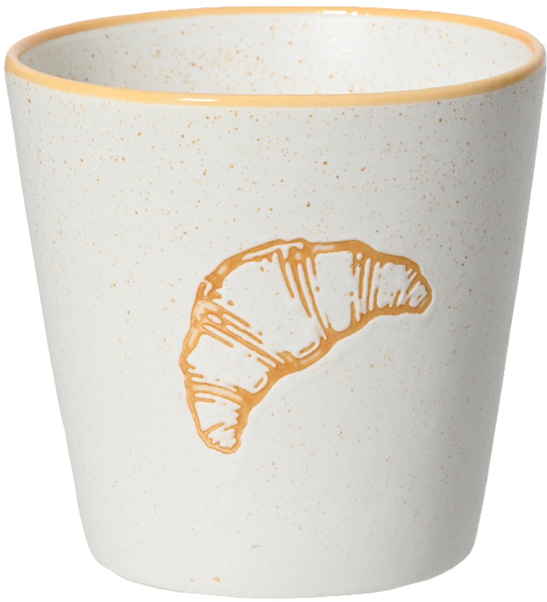 Decoris - Ontbijtmok met Croissantmotief - Wit en Bruin - Porselein - Diameter 7,7 cm - Hoogte 7,3 cm