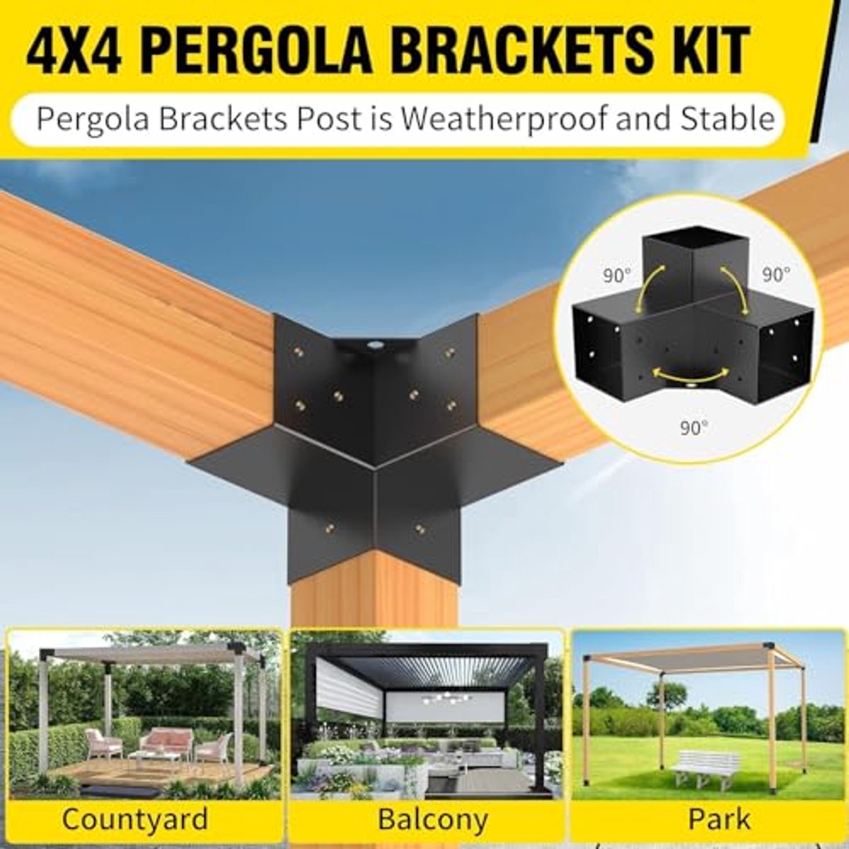 Set van 4 stalen paalverbinders voor pergola en houten constructies