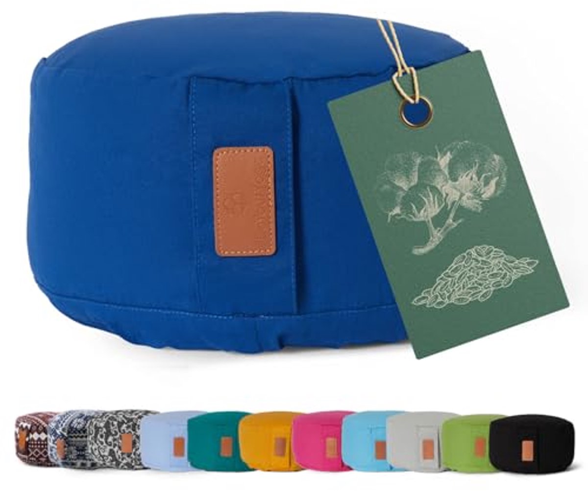 Rond Meditatiekussen met Biologische Speltvulling - 15cm Hoog, 30cm Diameter - Navy Blauw