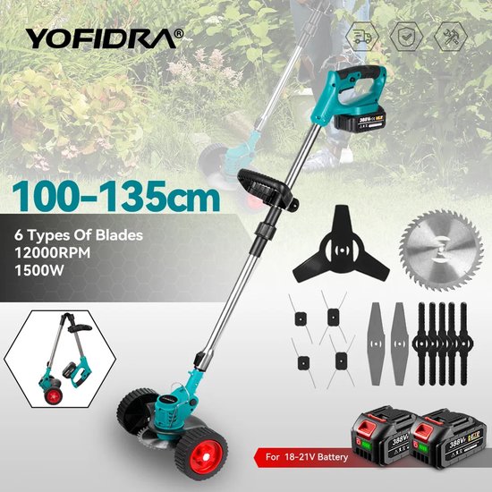 CYRO - Elektrische grasmaaier - Grasmaaier - Grastrimmer - Opvouwbare draadloze grastrimmer - Elektrisch gereedschap - 1500W - 2x388VF Batterij Set van CYRO — afbeelding 5