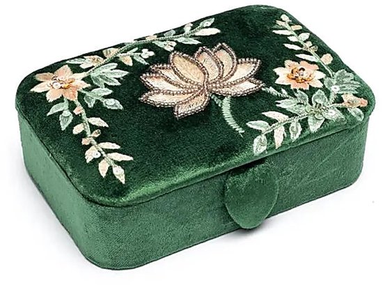 Sieraden / tarotdoos fluweel groen met lotus – 11 cm x 15.5 cm x 5 cm