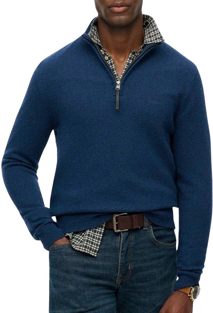 Superdry Wool Blend Half Zip Sweater Heren Marineblauw