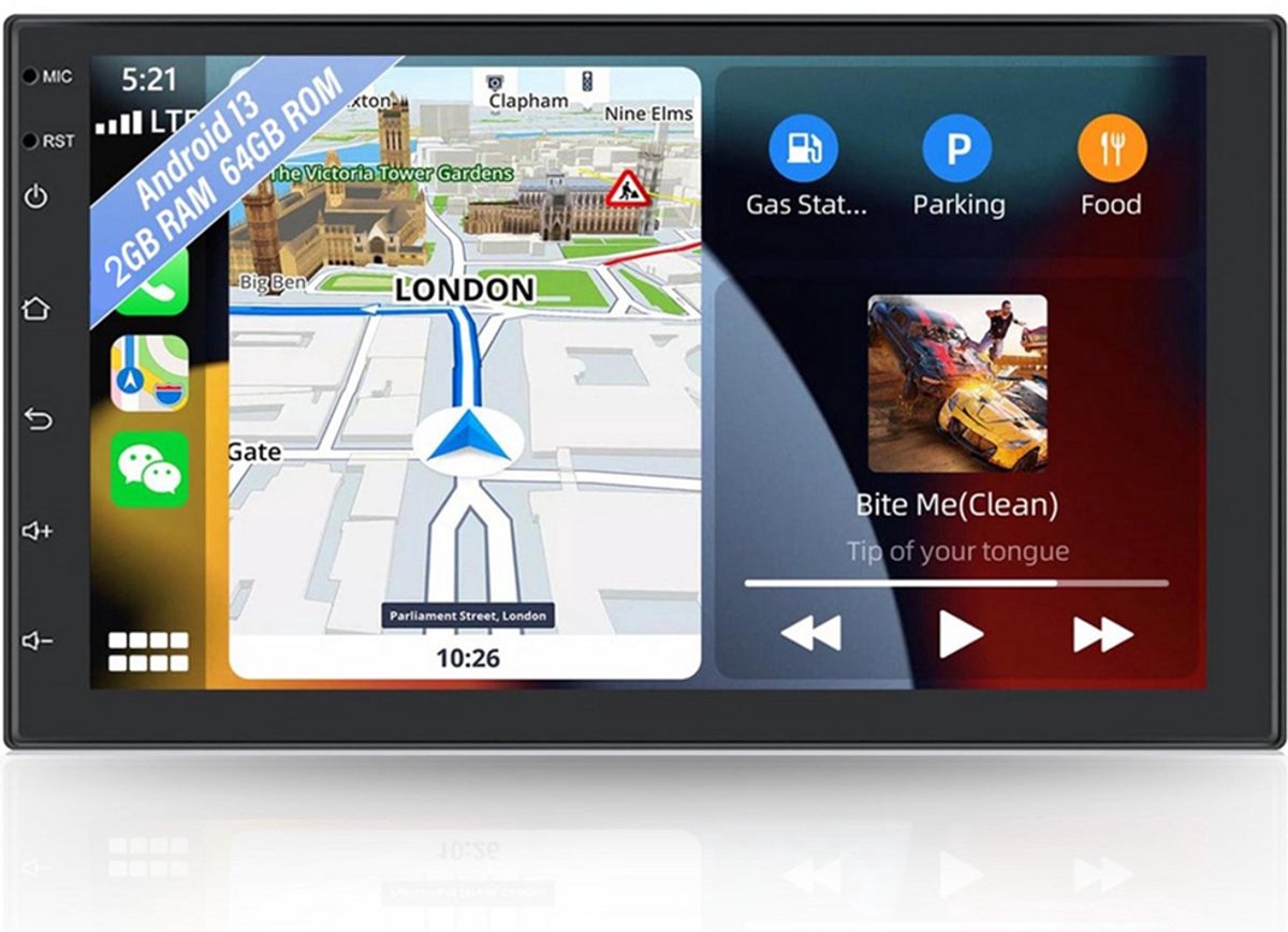 Boscer® Autoradio 2Din Universeel - Android 13 - Apple Carplay & Android Auto (Draadloos) - 8-Core 2+64GB - 7 Inch HD Touchscreen - GPS Navigatiesysteem - Achteruitrijcamera