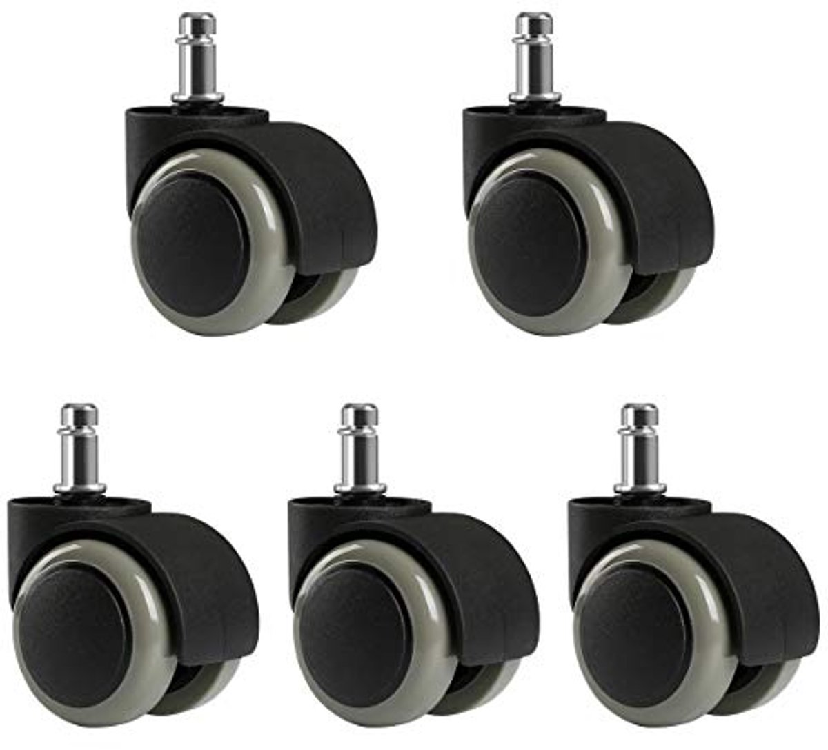 Set van 5 Vervangwielen voor Kantoorstoelen met 10mm Pin en 50mm Diameter - Vloerbescherming