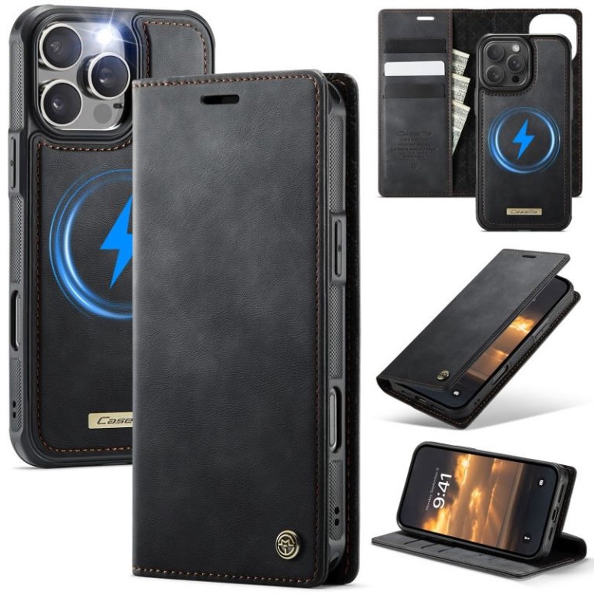 Luxe 2-in-1 Magnetische Afneembare Portemonneehoes + Backcover voor iPhone 16 Pro _ Zwart