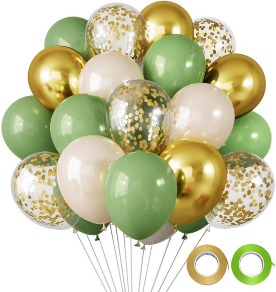 Verjaardagsballonnen, 30 kleurrijke ballonnen, geschikt voor bruiloften, verjaardagsversieringen, bruiloften, babyshowerversieringen, doop,Avocado Groen Strand Wit,30cm