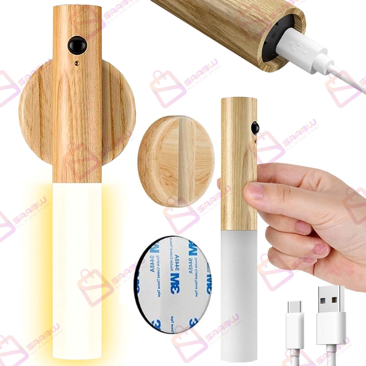 LED Wandlamp Warm Licht met Bewegingssensor & Magnetische Houder – Oplaadbaar via USB-C – wandlamp binnen – wandlampen – wandlamp buiten – wandlamp buiten – 67506