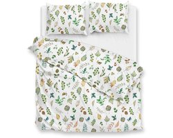 Zohome Amara Dekbedovertrek - Wit - Lits-jumeaux - Dekbedhoes van 100% Katoen-Flanel - Bladeren - 240x220 + 2 slopen 60/70 cm - AW25