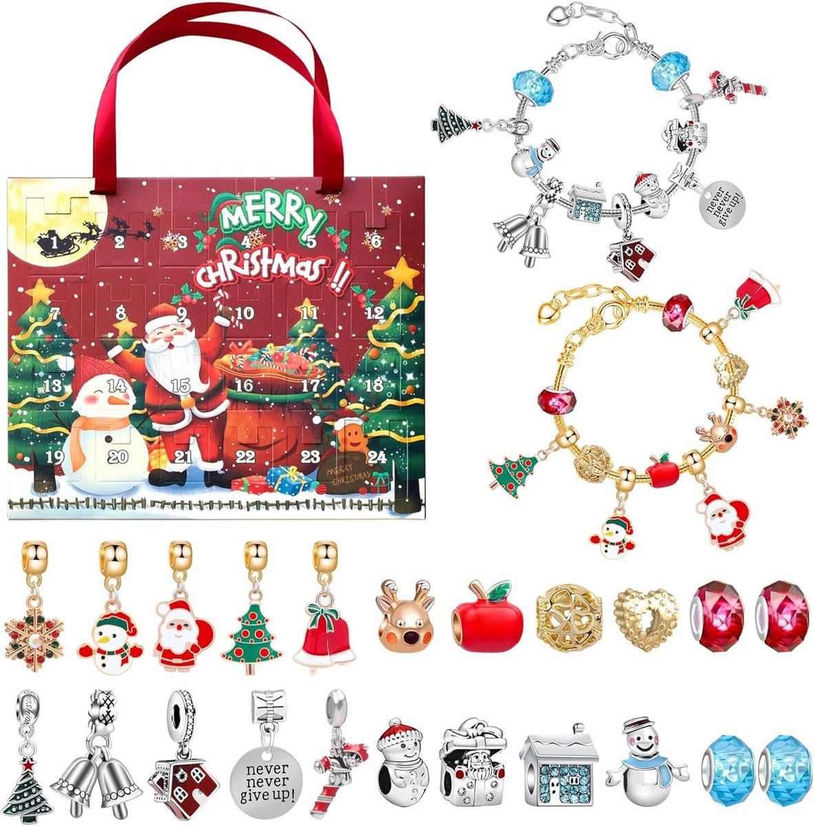 Adventskalenders - 2025 Kerst Adventskalender - DIY Armbanden Maken Kit - 24 Dagen Aftellen - Perfect voor Kinderen - Cadeau- Kerstcadeau - Feestcadeau - Feestdecoratie - Kerstdecoraties