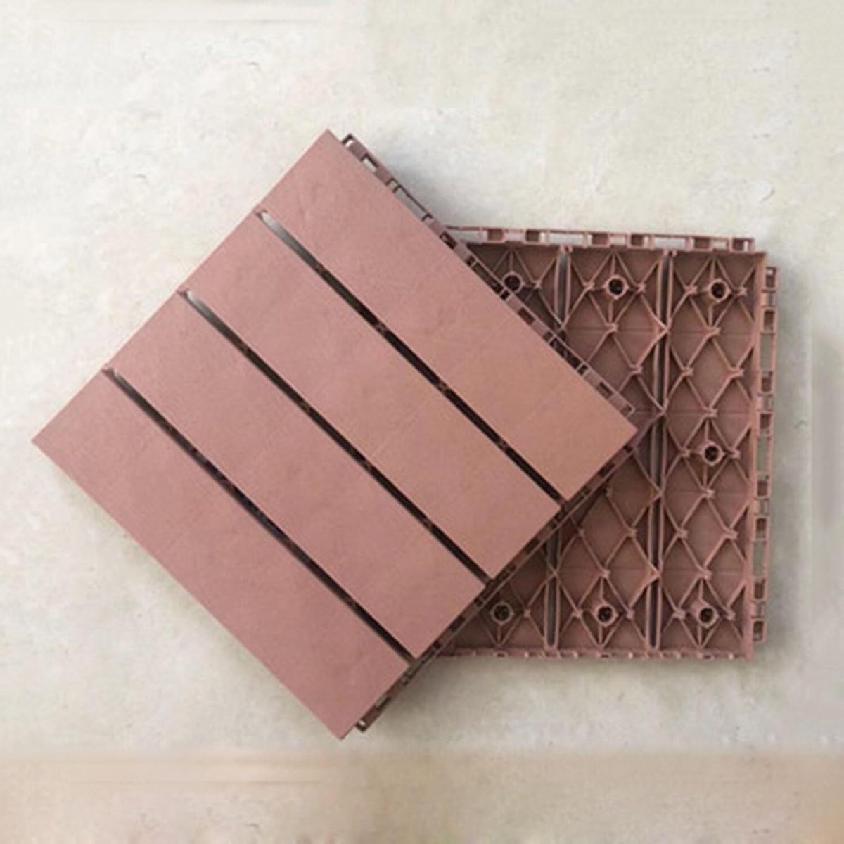 1㎡ WPC terrastegels 11 stuks massief houtlook balkontegels 30x30cm kliktegels met drainagerooster kunststof tuintegels vloer voor tuin terras balkon (bruin)