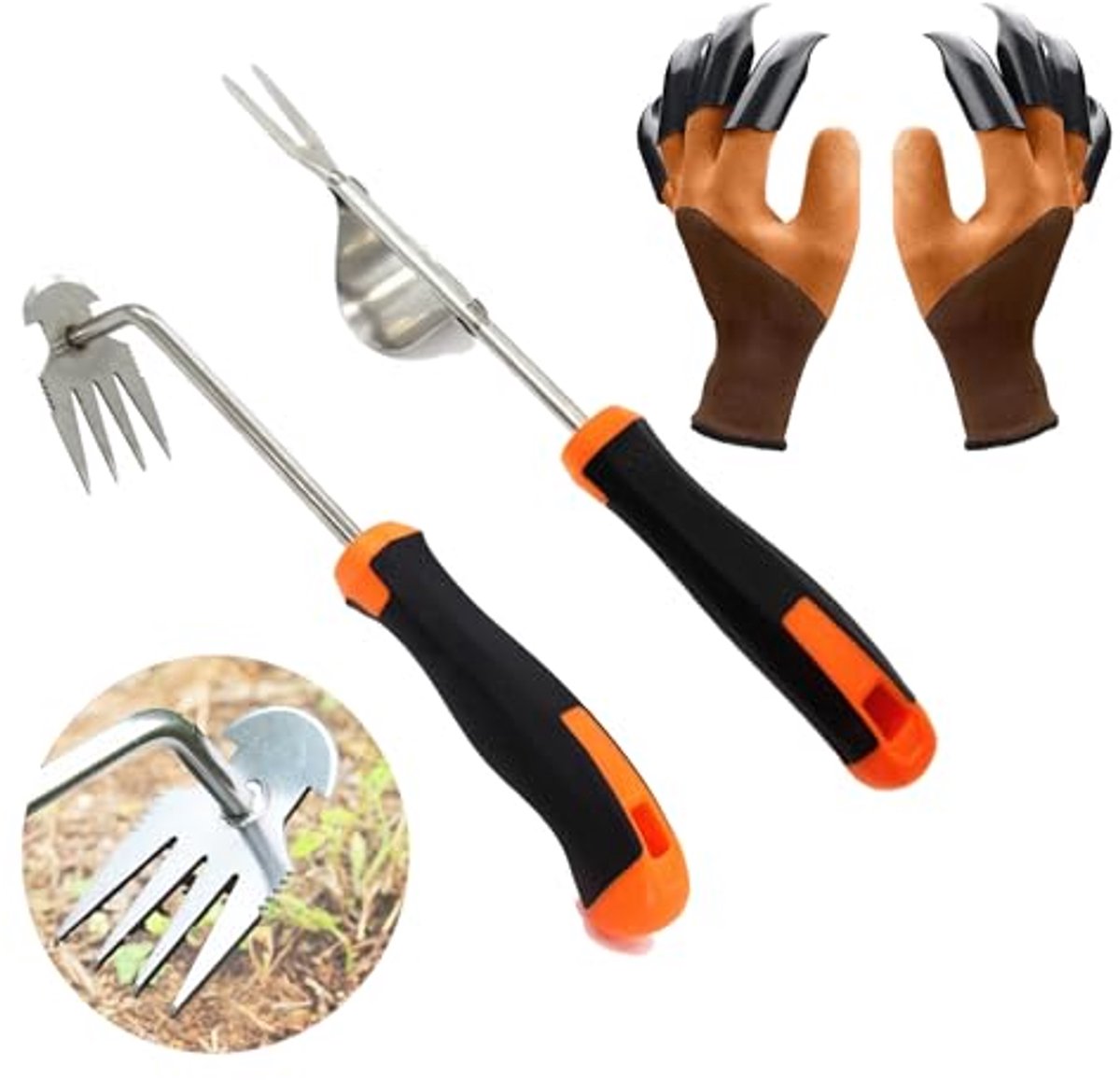 Onkruidstekers van roestvrij staal met rubberen handgreep - Set van 2 voor tuinders - Effectief ontwortelen en verplanten