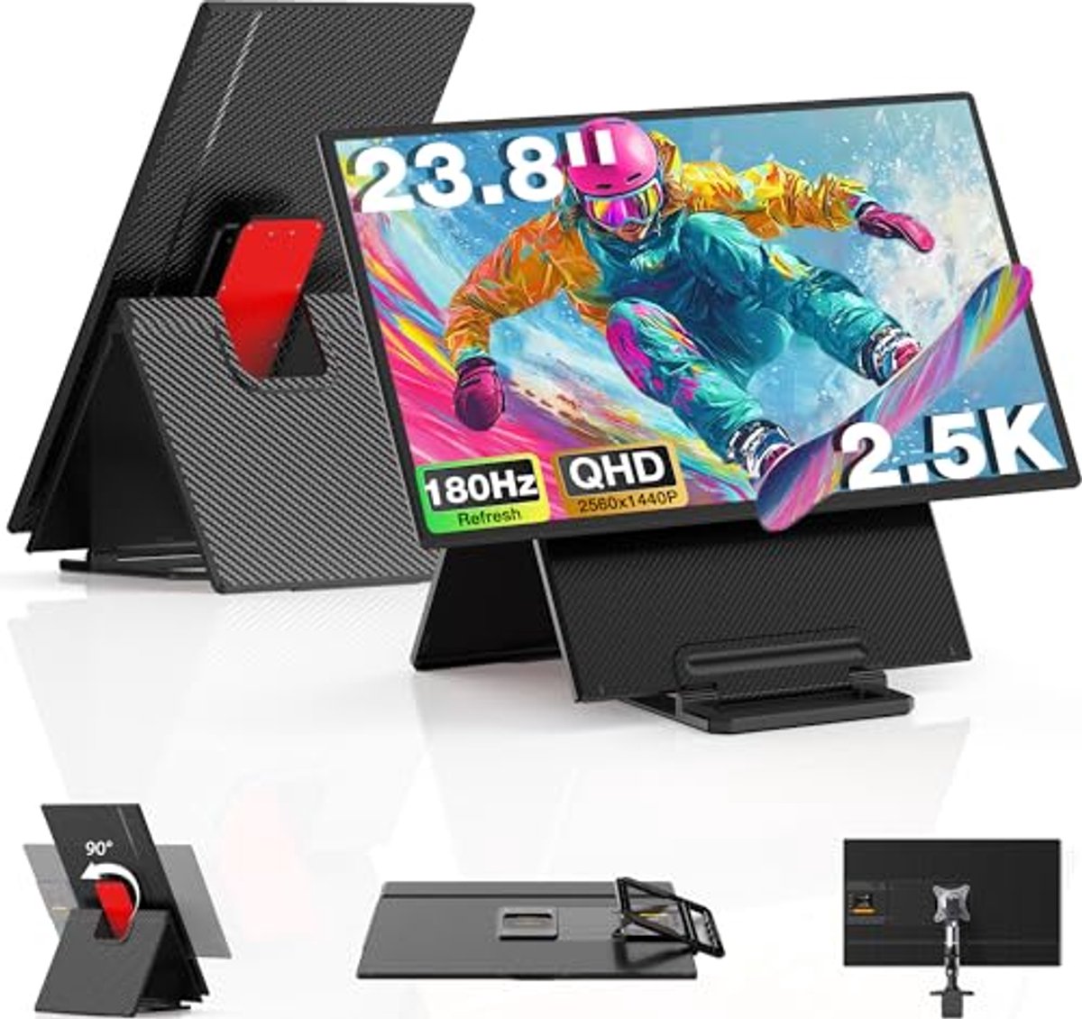Draagbare 2.5K Monitor voor Laptop - 23.8 Inch QHD IPS Scherm met 180Hz Refresh Rate