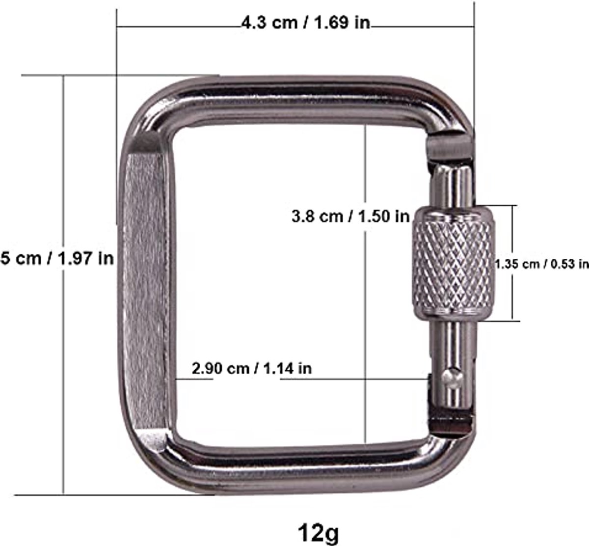 Vierkante karabijnhaak set van 3 - mini karabijnhaak - karabijnhaak sleutelhanger - schroefkarabijnhaak - zwart